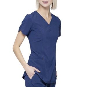 HeartSoul Women’s Navy Blue V-Neck Scrub Top Patch Pockets Style HS725 Medium